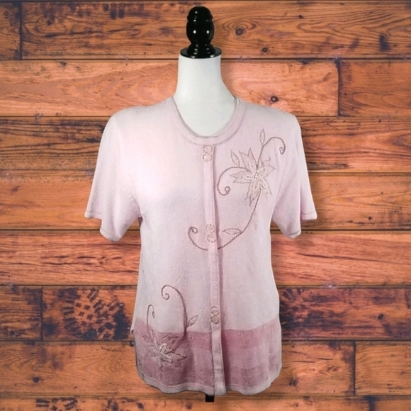 Moffi International Pink Knit Short Sleeve Sweater - Picture 1 of 9
